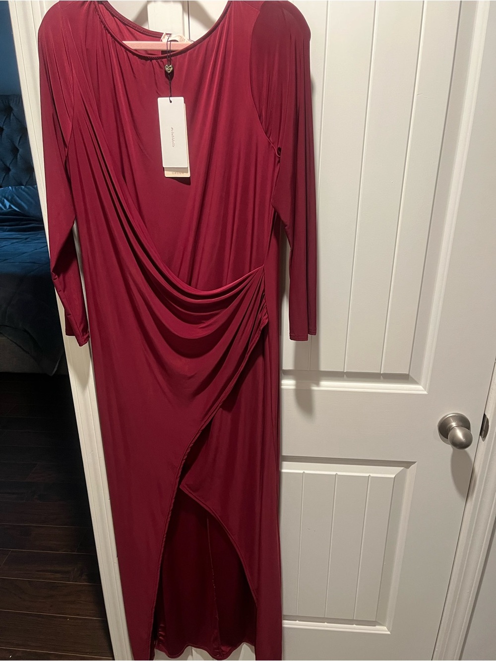 Club L London Wine-Red Draped Maxi Dress